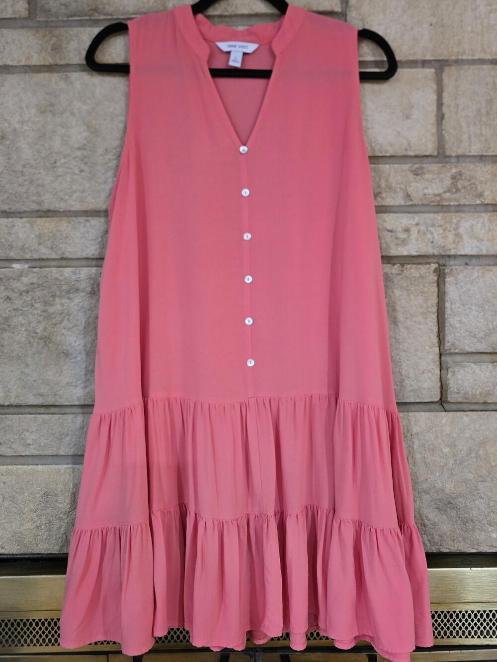 Nine West Coral Pink Tiered Ruffle Sleeveless Dress Size L